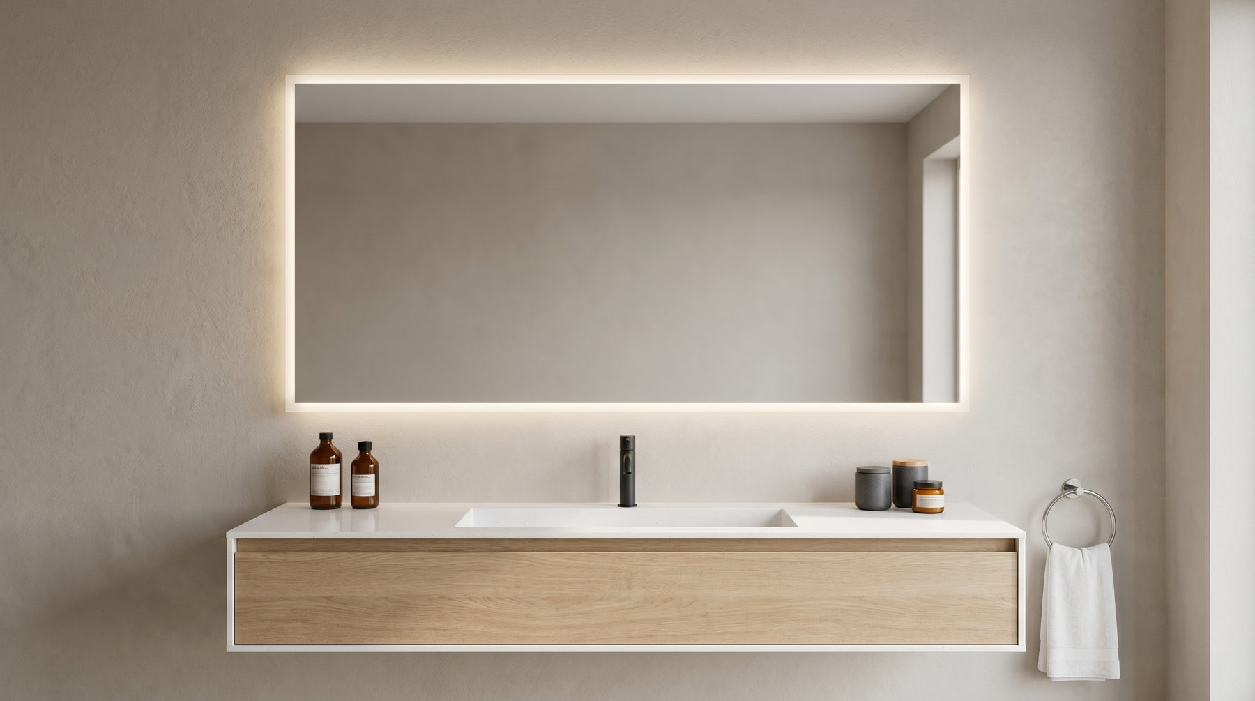 Modern vanity with vessel sink and faucet
